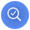 Magnifying glass with checkmark icon representing AI automation audit and review
