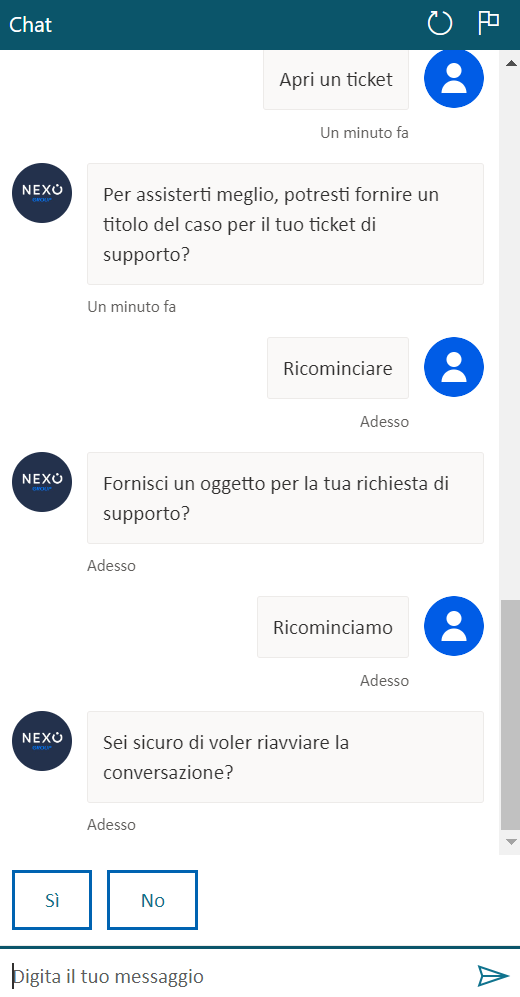 Screenshot of the Nexo Group multilingual AI support chat interface