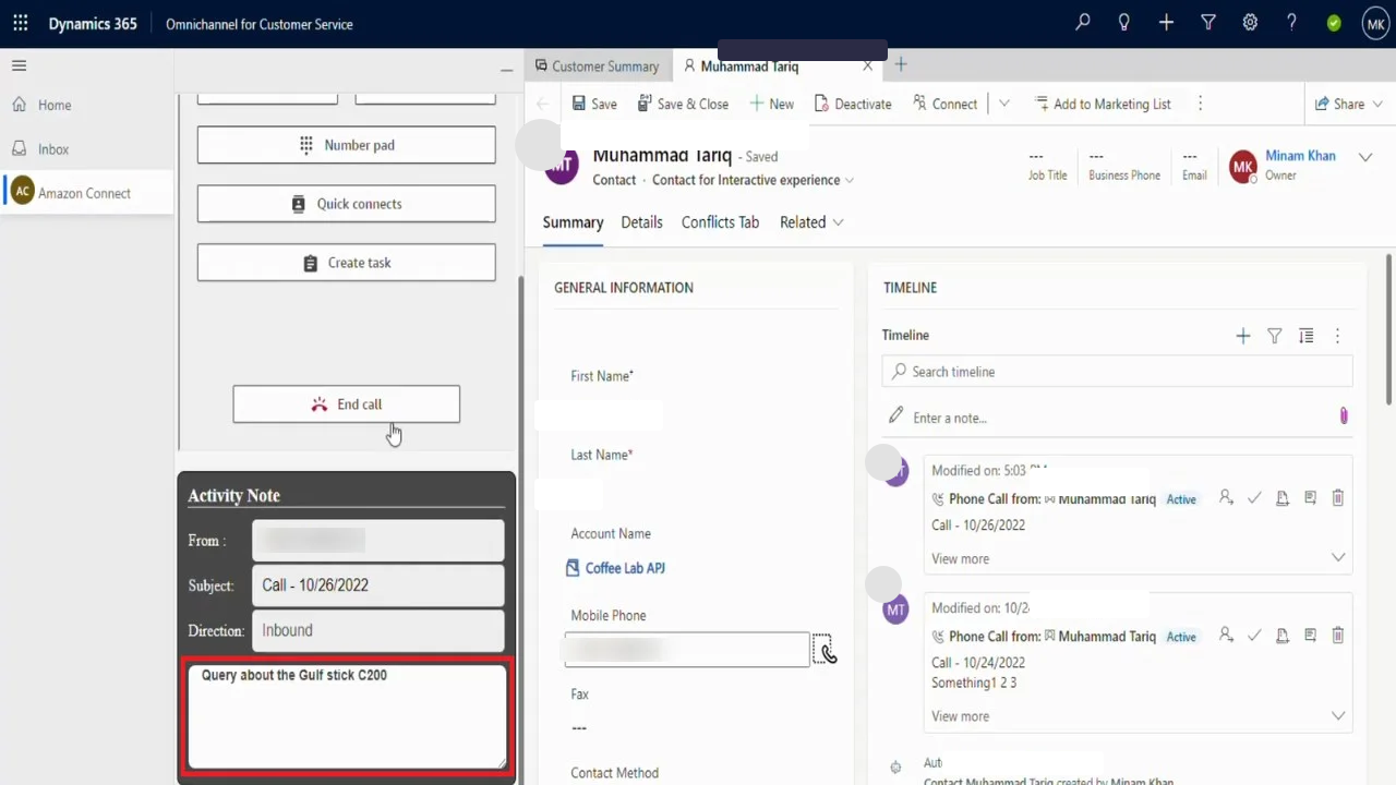 AWS SmartConnect CTI call panel with Dynamics 365 screen-pop